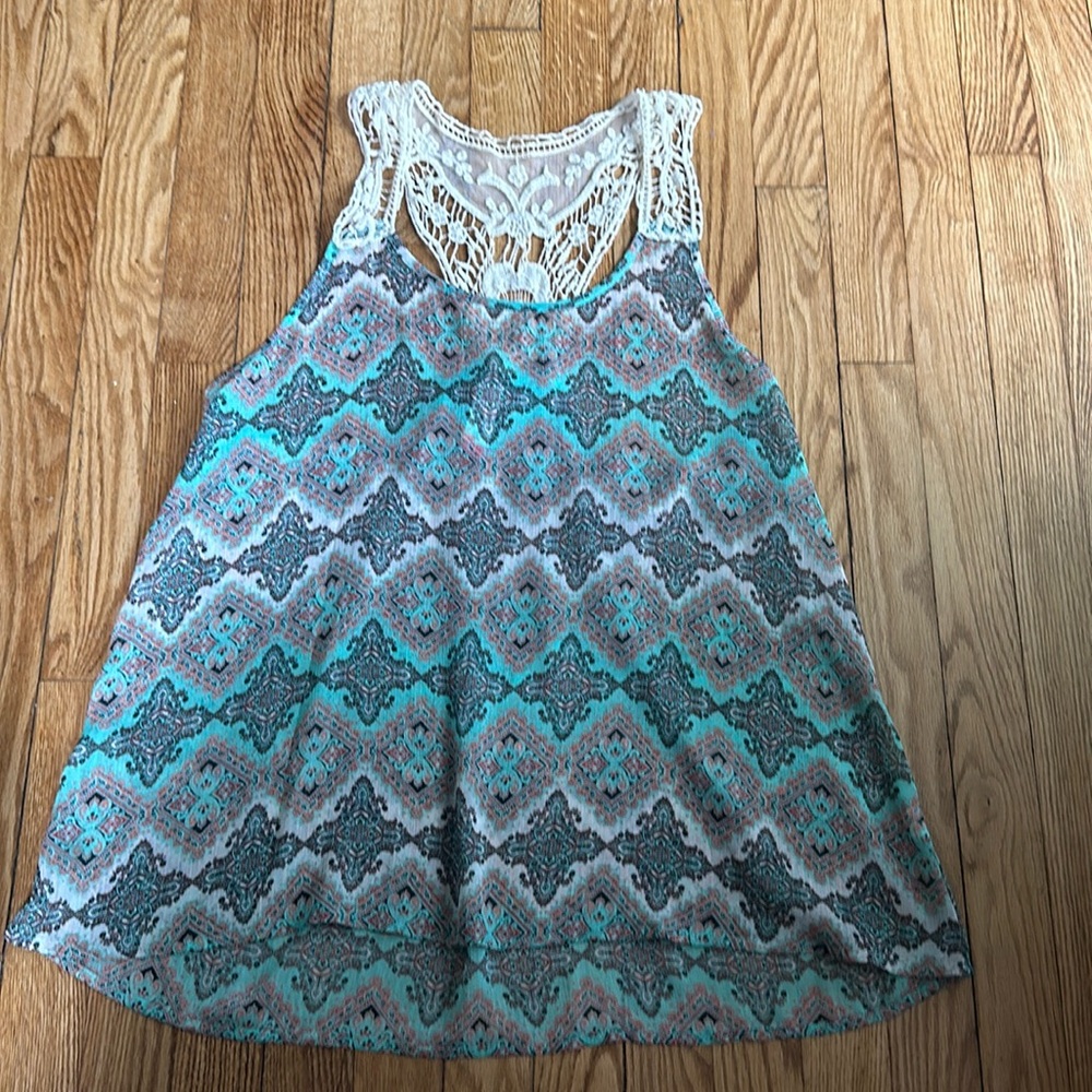 Teal and Coral Printed Top